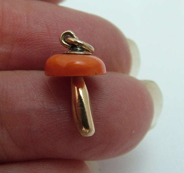 Small Vintage 1930’s 9ct Gold & Carved Coral Lucky Toadstool Charm Gold Charm - Sandy's Vintage Charms