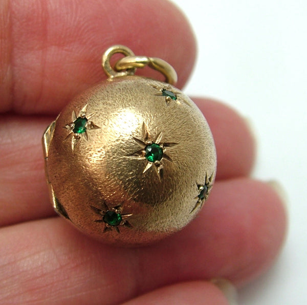 Vintage 1960's 9ct Gold & Green Gem Ball Locket Charm HM 1966 Gold Charm - Sandy's Vintage Charms