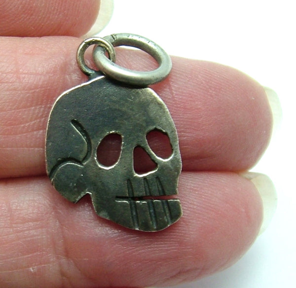 Vintage 1970's Mexican Silver Flat Skull Charm Silver Charm - Sandy's Vintage Charms
