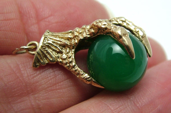 Large Vintage 1960's 9ct Gold & Chrysoprase Ball & Claw Charm HM 1967 Gold Charm - Sandy's Vintage Charms
