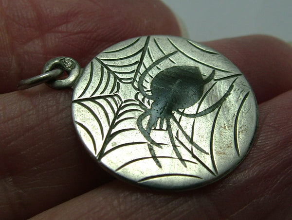 Antique Edwardian c1910 Silver & Enamel Spider in a Web Charm Antique Charm - Sandy's Vintage Charms