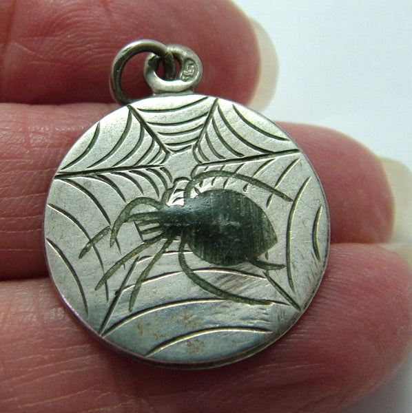 Antique Edwardian c1910 Silver & Enamel Spider in a Web Charm Antique Charm - Sandy's Vintage Charms