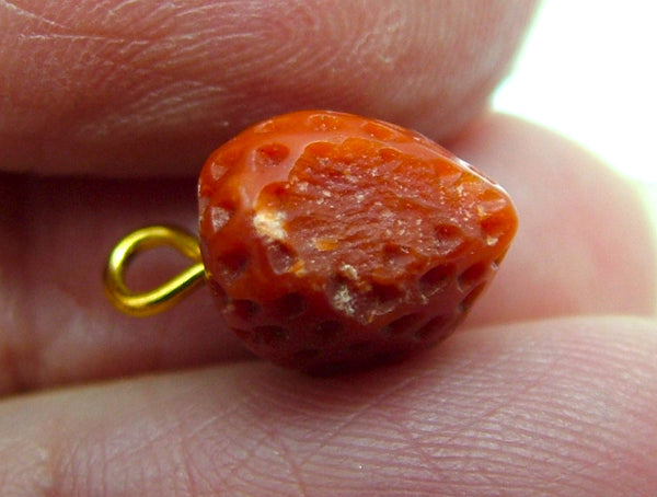 Pair of Vintage 1950's Coral Strawberry Charms with Metal Bale 1920s-1950s Charm - Sandy's Vintage Charms
