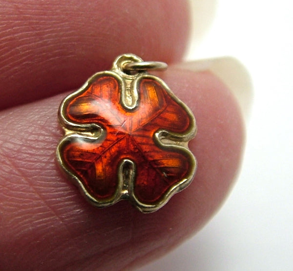 Small Vintage 1960's Norwegian Silver Gilt & Red Guilloche Enamel Four Leaf Clover Charm Enamel Charm - Sandy's Vintage Charms