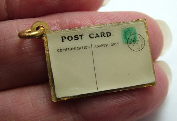 Antique Edwardian Brass Miniature Folkestone Postcard Charm Antique Charm - Sandy's Vintage Charms