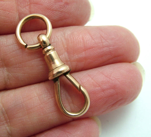 Large Antique Edwardian c1910 Solid 9ct Rose Gold Swivel Dog Clip Fastener - For Hanging Fobs & Charms Gold Charm - Sandy's Vintage Charms