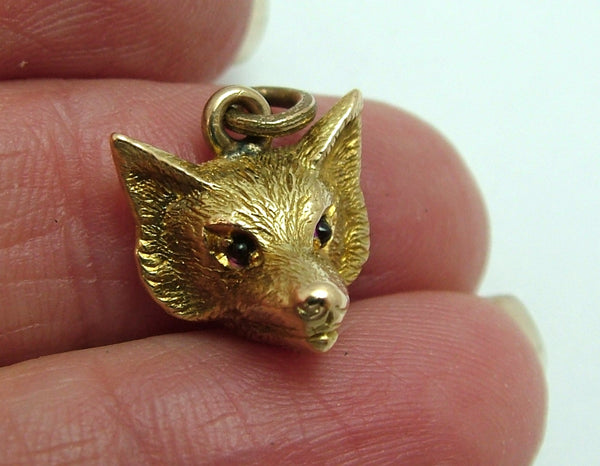 Vintage Solid 14ct 14k Gold Fox Head Charm with Amethyst Eyes by Alabaster & Wilson Gold Charm - Sandy's Vintage Charms