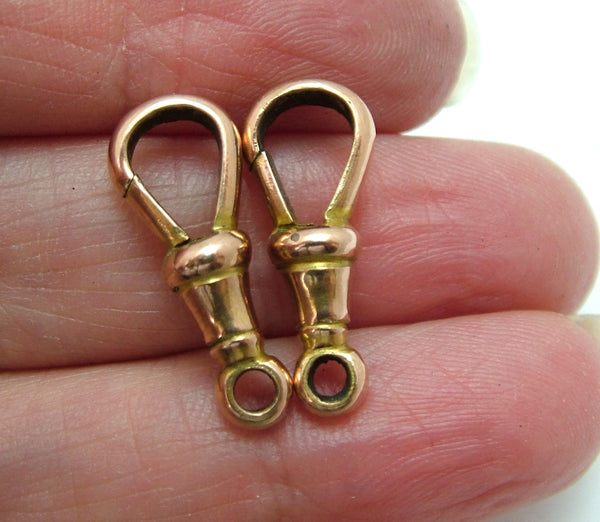 Pair of Antique Edwardian c1905 Solid 9ct Rose Gold Dog Clip Fasteners - For Hanging Fobs & Charms Gold Charm - Sandy's Vintage Charms
