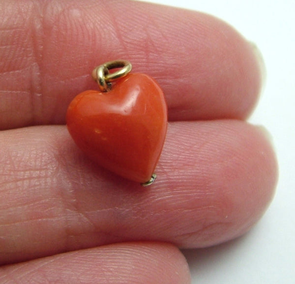 Small Vintage 1950's Coral & 14k 14ct Gold Heart Charm 1920s-1950s Charm - Sandy's Vintage Charms