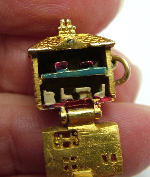 Vintage 1950's 9ct Gold Opening Doll's House Charm With Enamel Painted Furniture Inside HM 1955 Gold Charm - Sandy's Vintage Charms