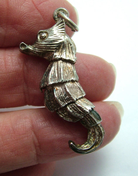 Large Vintage 1970's Silver Articulated Seahorse Charm Silver Charm - Sandy's Vintage Charms