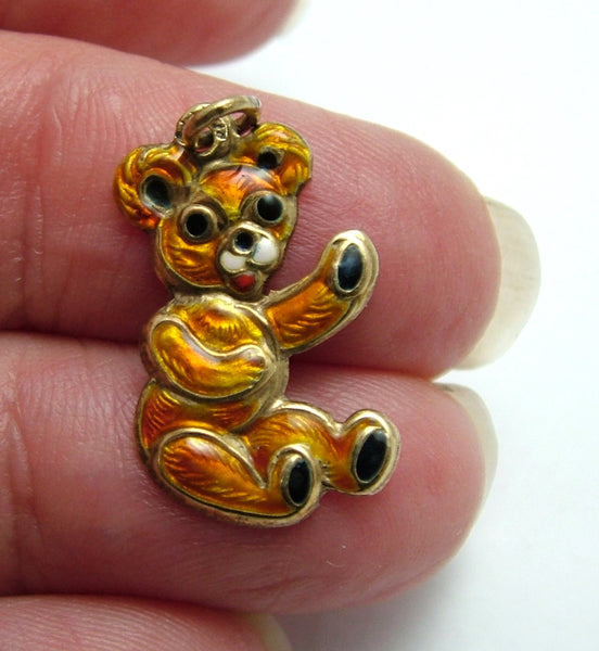 Vintage 1950's Hollow 14ct 14k Gold & Orange Enamel Teddy Bear Charm Gold Charm - Sandy's Vintage Charms