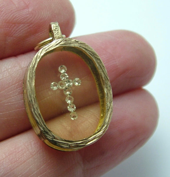 Unusual Vintage 1970's 9ct Gold & Plastic Cross Charm or Pendant HM 1976 Gold Charm - Sandy's Vintage Charms