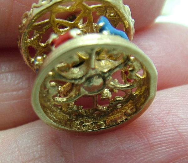 Vintage 1970's 9ct Gold Nuvo Carousel Charm with Rotating Enamel Horses Gold Charm - Sandy's Vintage Charms