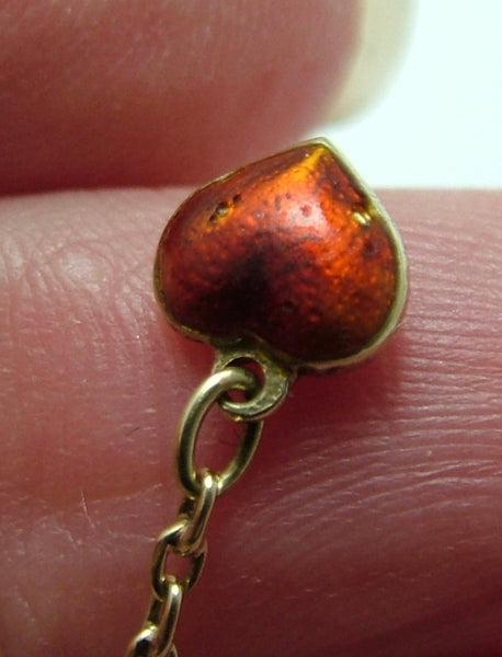 Tiny Pair of Vintage 1950’s 14ct 14k Gold & Red Enamel Heart Charms