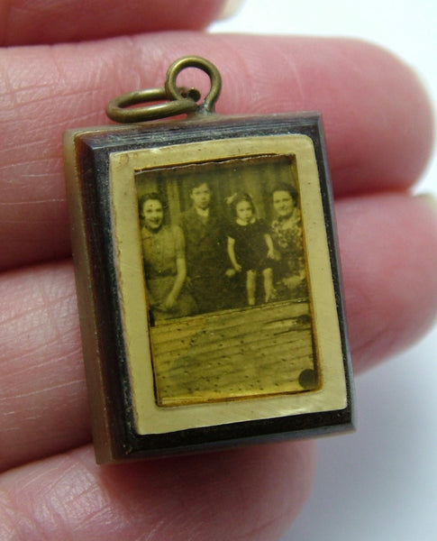 Large Vintage 1940's WWII Trench Art Style Plastic Photo Locket Charm 1920s-1950s Charm - Sandy's Vintage Charms