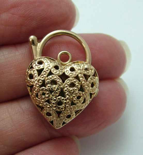 Large Vintage 1980's 9ct Rose Gold Filigree Patterned Padlock Bracelet Fastener or Charm Gold Charm - Sandy's Vintage Charms