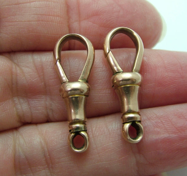 Pair of Chunky Antique Edwardian c1905 Solid 9ct Rose Gold Dog Clip Fasteners - For Hanging Fobs & Charms Gold Charm - Sandy's Vintage Charms