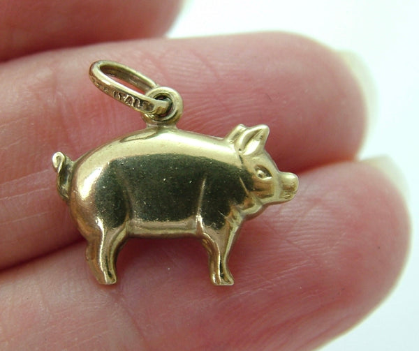 Vintage 1980's Italian Hollow 9ct Gold Pig Charm