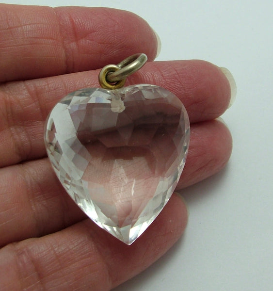 Very Large 1920's/30's Clear Faceted Glass Heart Charm or Pendant 1920s-1950s Charm - Sandy's Vintage Charms