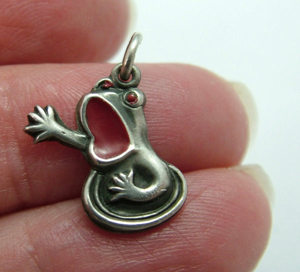 Vintage 1960's Silver & Red Enamel Frog Charm Enamel Charm - Sandy's Vintage Charms