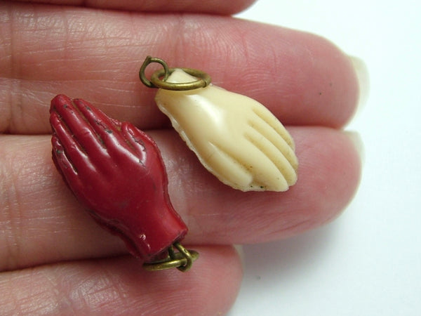 Pair of Small Vintage 1920's Czech Glass Hand Charms 1920s-1950s Charm - Sandy's Vintage Charms