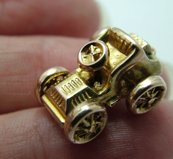 Antique c1902 Hollow 9ct Gold Car Charm with Rotating Wheels