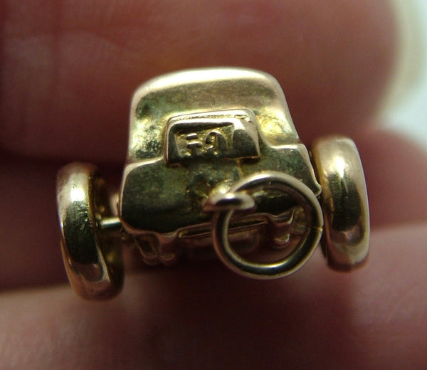 Antique c1902 Hollow 9ct Gold Car Charm with Rotating Wheels