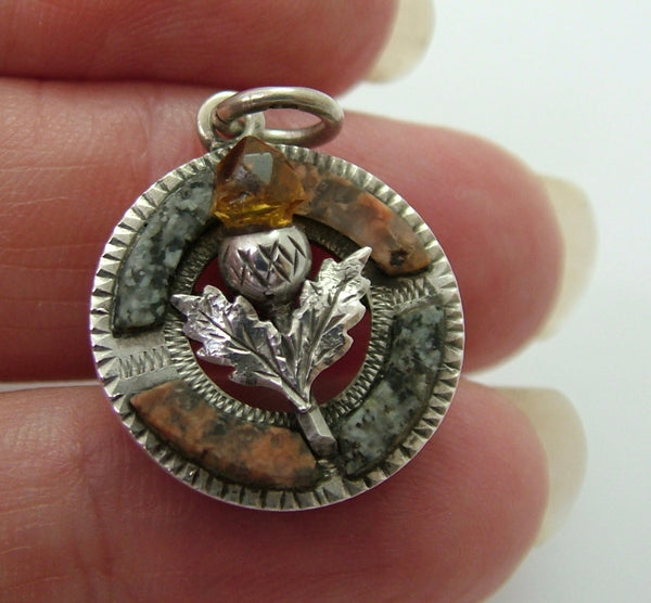 Antique Edwardian Silver & Scottish Agate Thistle Charm HM 1906 Antique Charm - Sandy's Vintage Charms