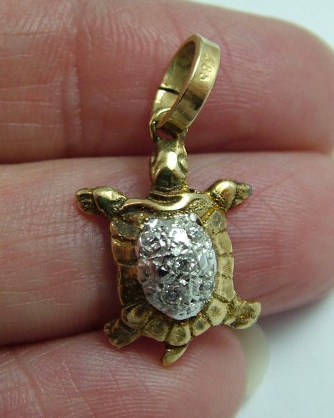 Vintage 1980's Solid 14k 14ct Gold & CZ Tortoise Charm Gold Charm - Sandy's Vintage Charms