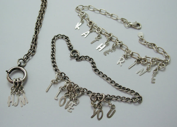 Tiny Secondhand Sterling Silver Initial Letter Charms on Bolt Rings FULL ALPHABET AVAILABLE Silver Charm - Sandy's Vintage Charms