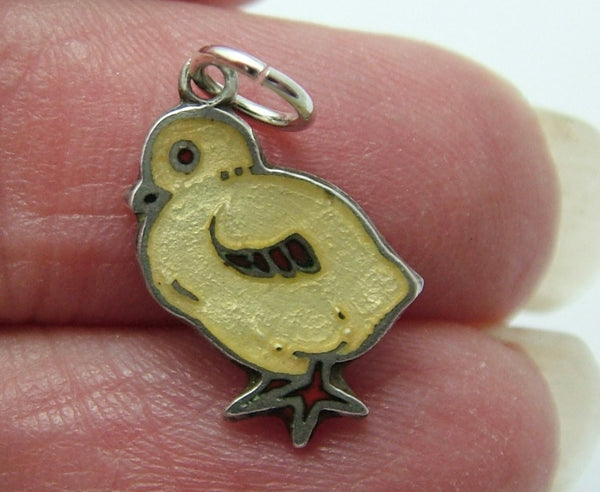 Small Vintage 1950's Silver & Yellow Enamel Chick Charm Enamel Charm - Sandy's Vintage Charms