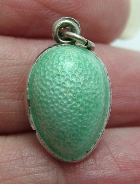 Antique Edwardian Silver & Pale Green Guilloche Enamel Egg Charm Antique Charm - Sandy's Vintage Charms