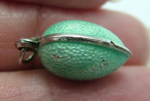 Antique Edwardian Silver & Pale Green Guilloche Enamel Egg Charm Antique Charm - Sandy's Vintage Charms