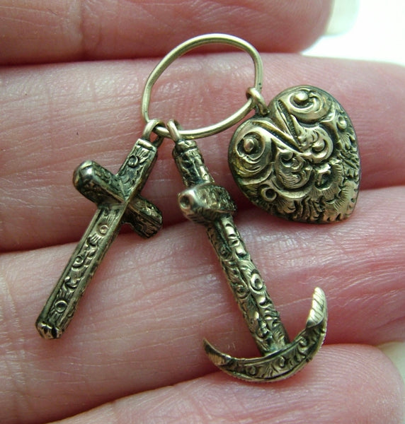 Antique Victorian c1880 Pinchbeck Faith Hope & Charity Charm Set Antique Charm - Sandy's Vintage Charms