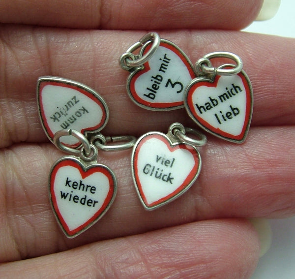 Small Vintage 1950's Silver & Enamel Heart Charm “Stay With Me” Enamel Charm - Sandy's Vintage Charms
