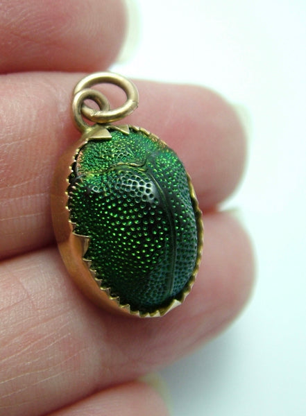 Vintage 1920's 9ct Gold Mounted Real Scarab Beetle Charm