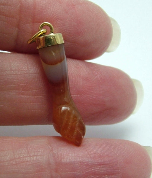 Vintage 1980's 18ct 18k Gold & Carved Banded Agate Figa Hand Charm