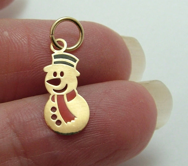 Small Modern Secondhand 9ct Gold & Enamel Snowman Charm