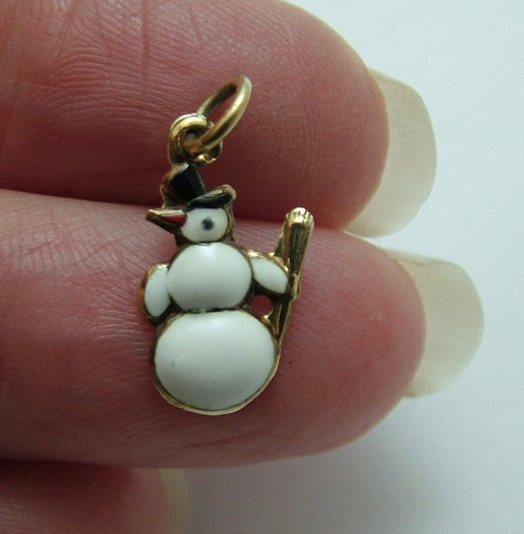 Vintage 1950's 14ct 14k Gold & Enamel Snowman Charm
