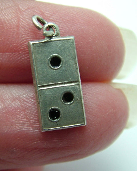 Small Vintage 1950's Silver & Black Enamel Domino Charm