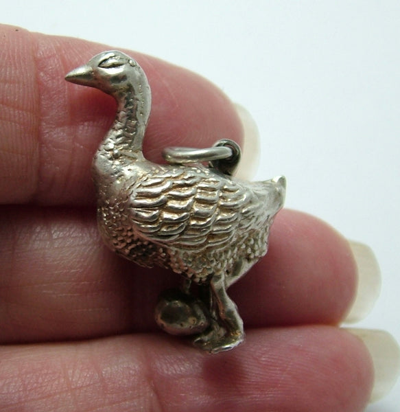 Large Vintage 1960's Articulated Silver Goose Charm That Lays an Egg