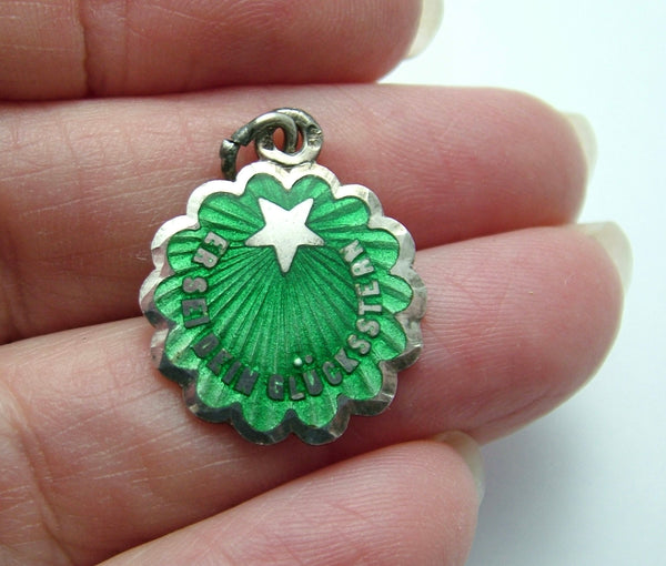 Antique c1920’s European Silver & Green Enamel Lucky Star Charm