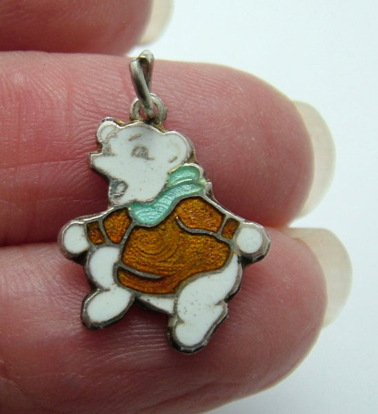 Vintage 1950's Silver & Enamel Polar Bear Charm with Jumper & Scarf