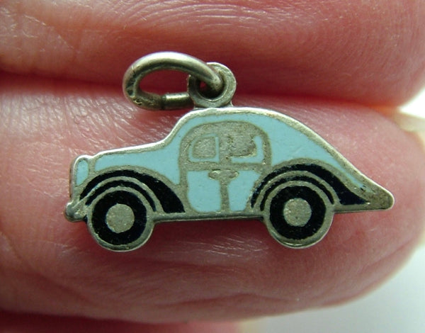 Small Vintage 1950's Silver & Blue Enamel Car Charm