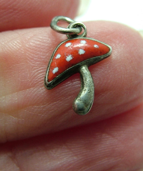 Small Vintage 1950's Silver & Red Enamel Lucky Toadstool Charm