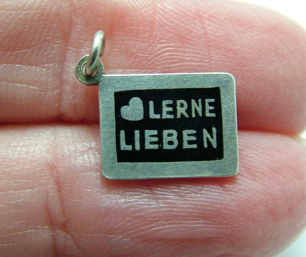 Small Vintage 1950's Silver & Black Enamel School Slate “LEARN TO LOVE” Charm