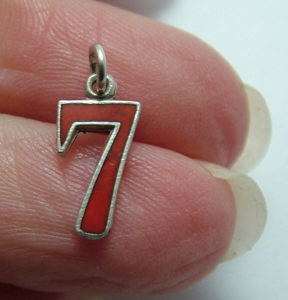 Small Vintage 1950's Silver & Red Enamel Lucky Number Seven Charm