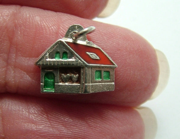 Small Vintage 1950's Silver & Enamel House Charm with Hearts