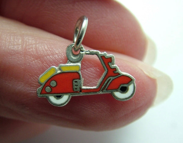 Small Vintage 1950's Silver & Red Enamel Scooter Charm